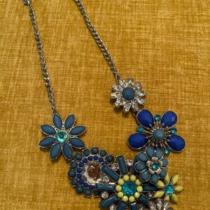Floral Blue and Silver Necklace